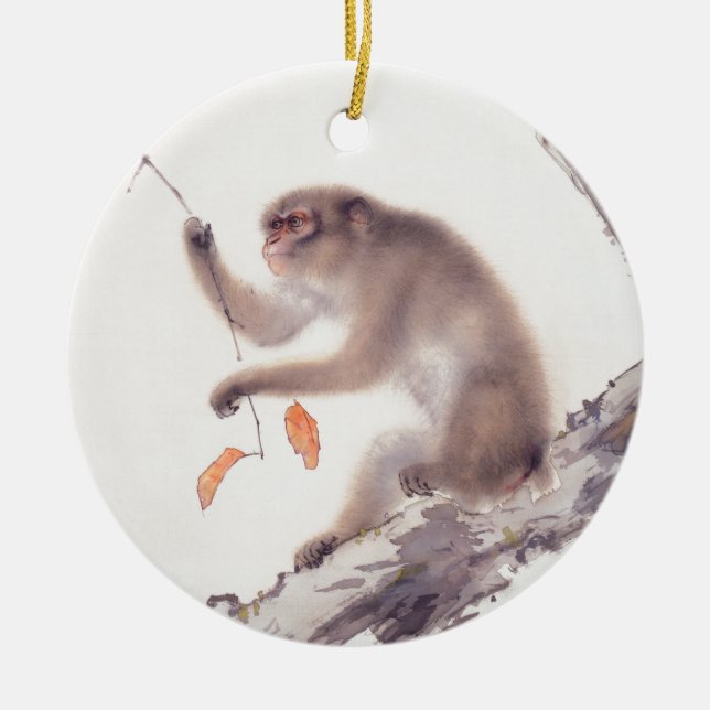 Affe-japanische Malerei-chinesischer Tierkreis Keramik Ornament (Vorne)