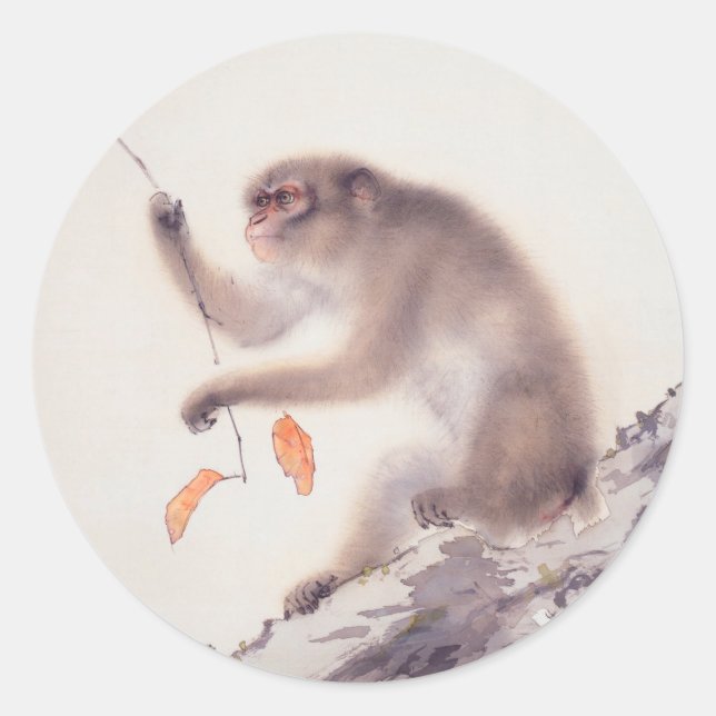 Affe-japanische Malerei-chinesischer Tierkreis Runder Aufkleber (Vorderseite)