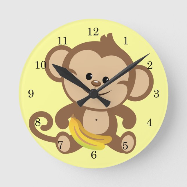 Affe Junge mit Banane Runde Wanduhr (Vorderseite)