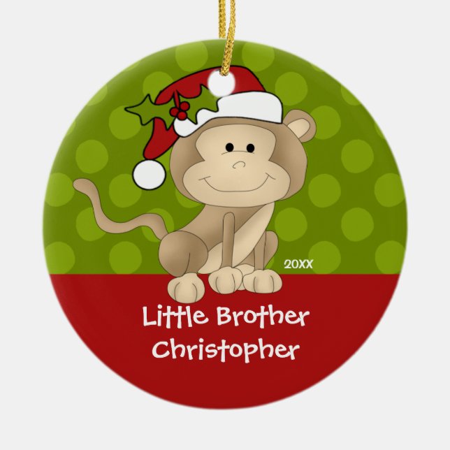 Affe-kleiner Bruder-Weihnachtsverzierung Keramik Ornament (Vorne)