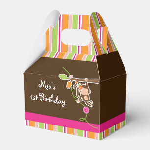 Affe Mädchen Safari Chic gestreifte Partygeschenkb Geschenkschachtel