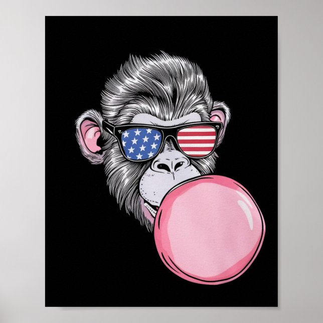 Affe mit amerikanischer Flagge Sungles 4. Juli Ges Poster (Vorne)