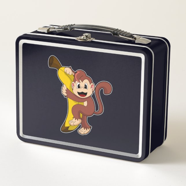 Affe mit Banane (1).PNG Metall Brotdose (Vorderseite)
