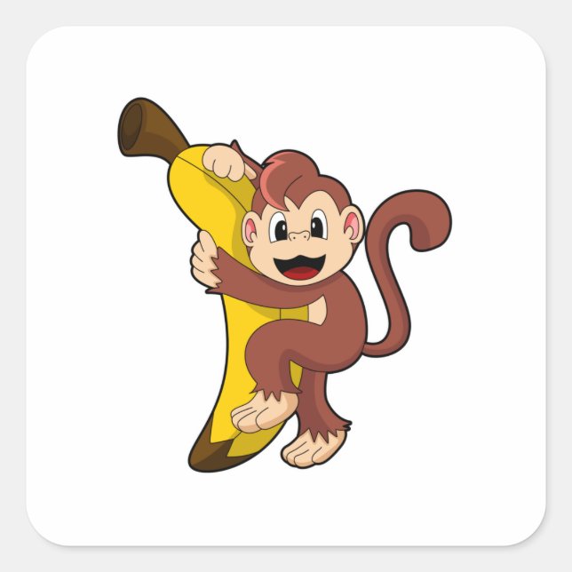 Affe mit Banane (1).PNG Quadratischer Aufkleber (Vorderseite)