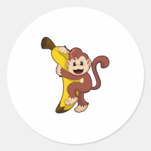 Affe mit Banane (1).PNG Runder Aufkleber