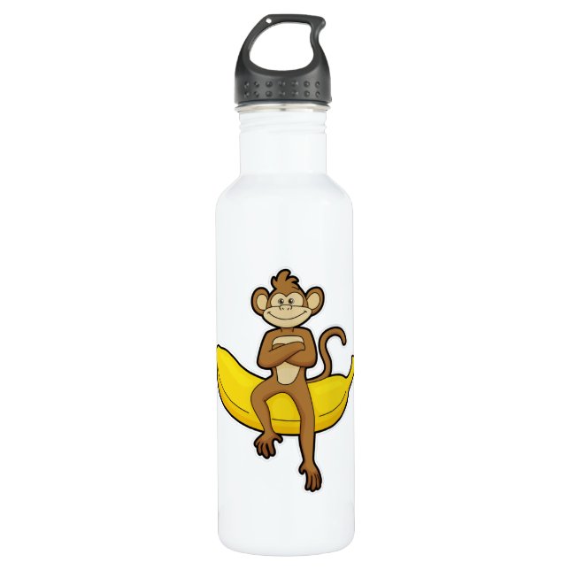 Affe mit Banane Edelstahlflasche (Vorderseite)