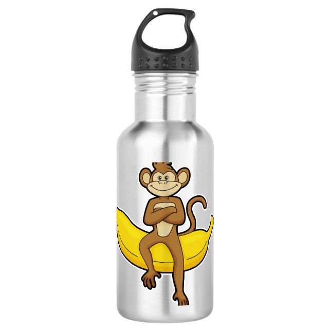 Affe mit Banane Edelstahlflasche (Vorderseite)