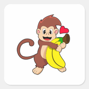 Affe mit Banane Quadratischer Aufkleber