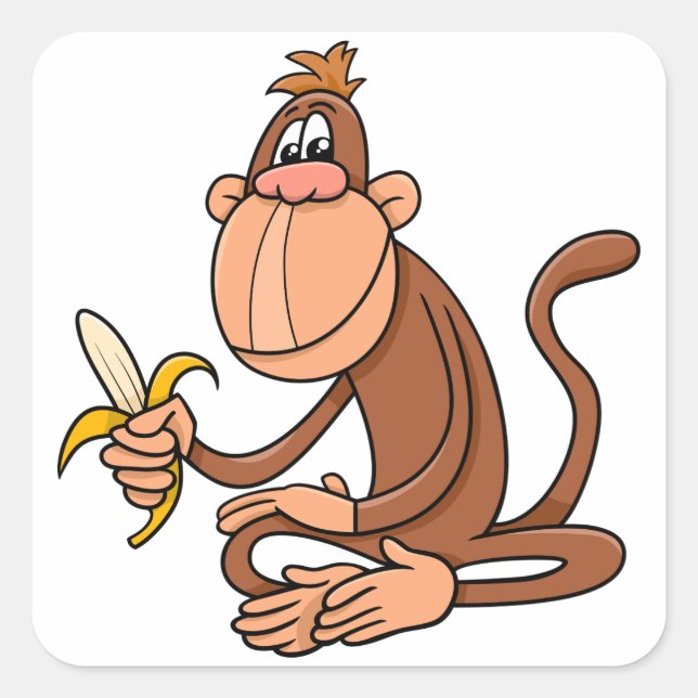 Affe mit Banane Quadratischer Aufkleber (Vorderseite)