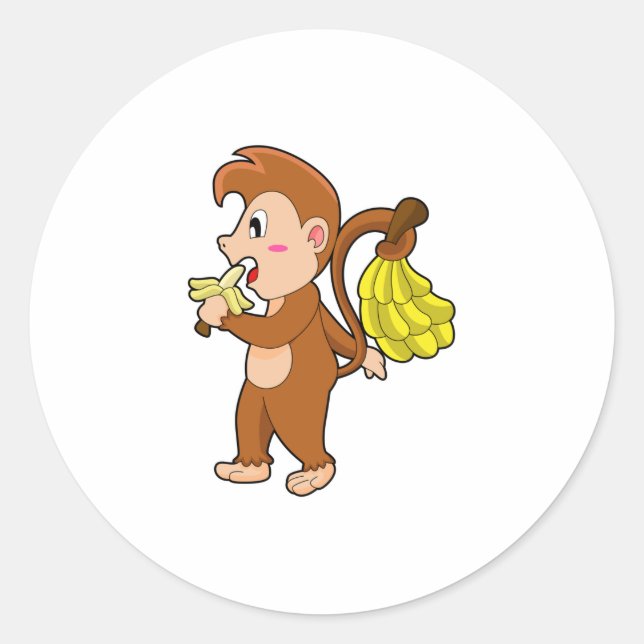 Affe mit Bananen Runder Aufkleber (Vorderseite)