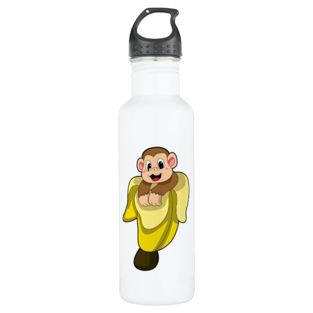 Affe mit Bananenschale Edelstahlflasche (Vorderseite)