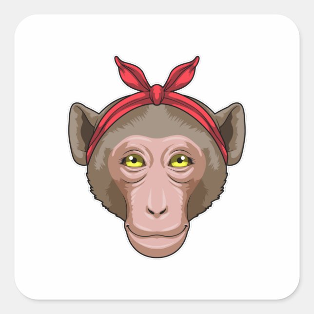 Affe mit Bandana Quadratischer Aufkleber (Vorderseite)