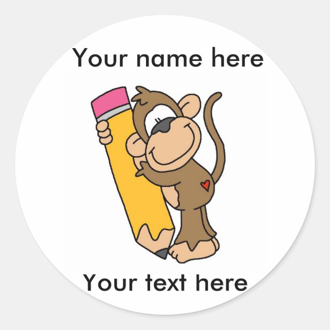 Affe mit Bleistift Runder Aufkleber (Vorderseite)