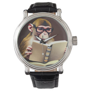 Affe mit Brille, die ein Buch liest Armbanduhr