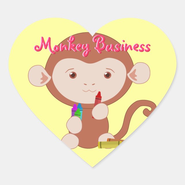 Affe mit Crayons Heart Stickers (Vorderseite)
