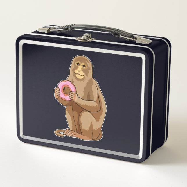 Affe mit Donut Metall Brotdose (Vorderseite)