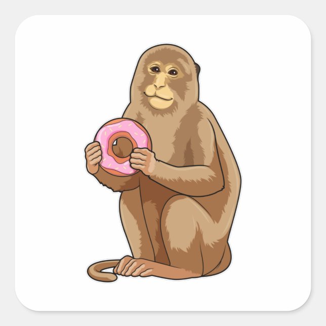 Affe mit Donut Quadratischer Aufkleber (Vorderseite)