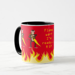 Affe mit einem Flammenwerfer-Internet-Flammenkrieg Tasse