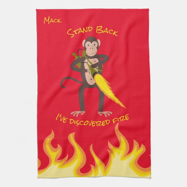 Affe mit Flammenwerfer Geschirrtuch (Vertikal)