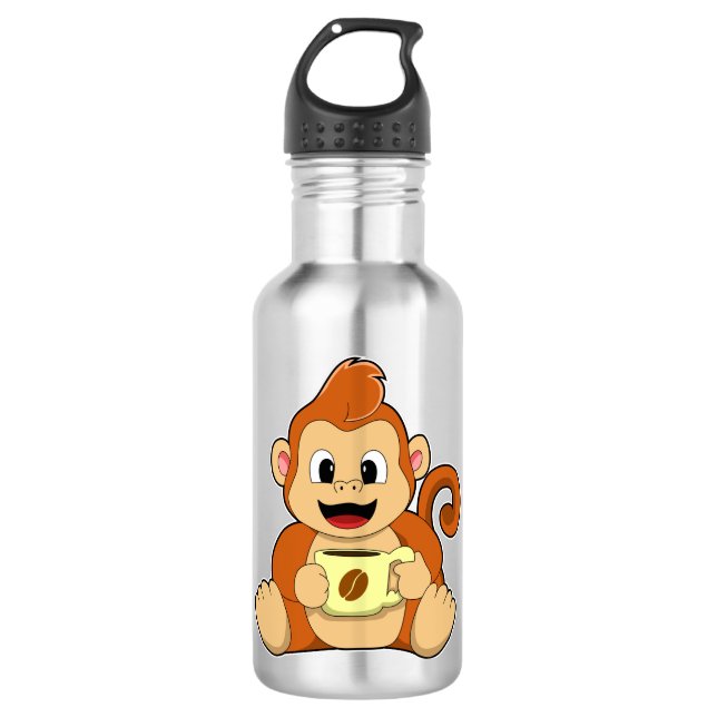 Affe mit Kaffee-Cup Edelstahlflasche (Vorderseite)
