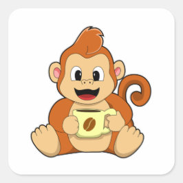 Affe mit Kaffee-Cup Quadratischer Aufkleber