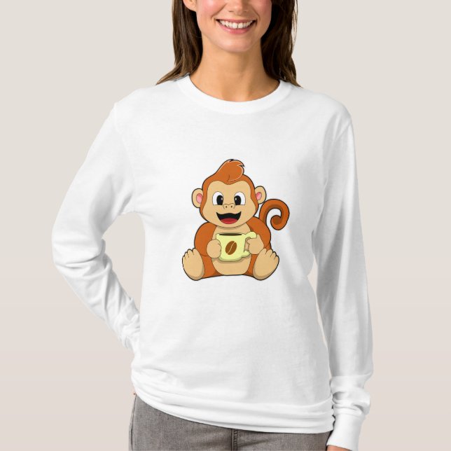 Affe mit Kaffee-Cup T-Shirt (Vorderseite)
