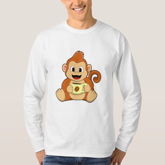 Affe mit Kaffee-Cup T-Shirt (Vorderseite)