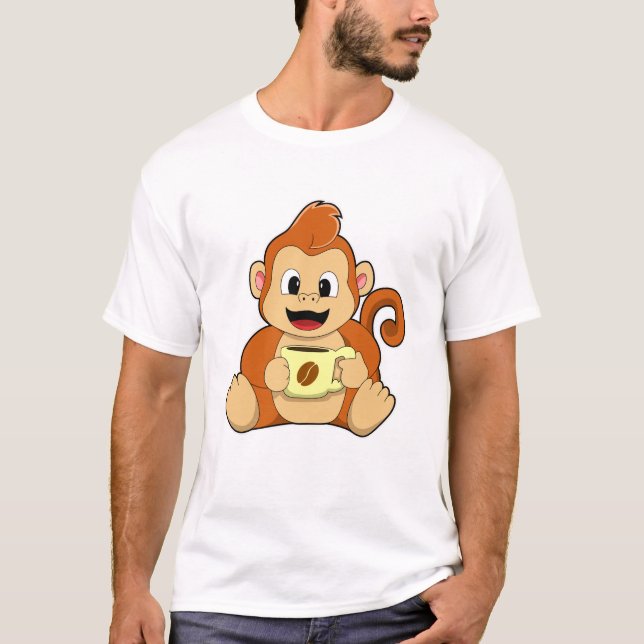 Affe mit Kaffee-Cup T-Shirt (Vorderseite)
