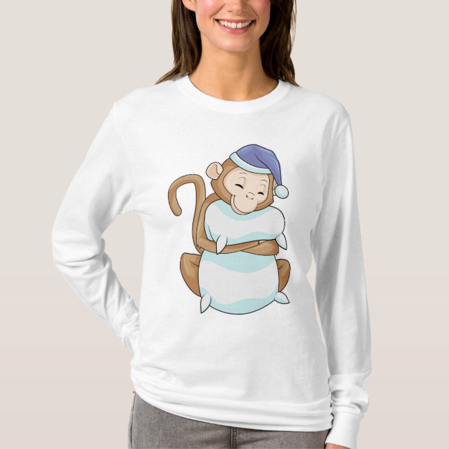 Affe mit Pillow & Sleepyhead T-Shirt (Vorderseite)