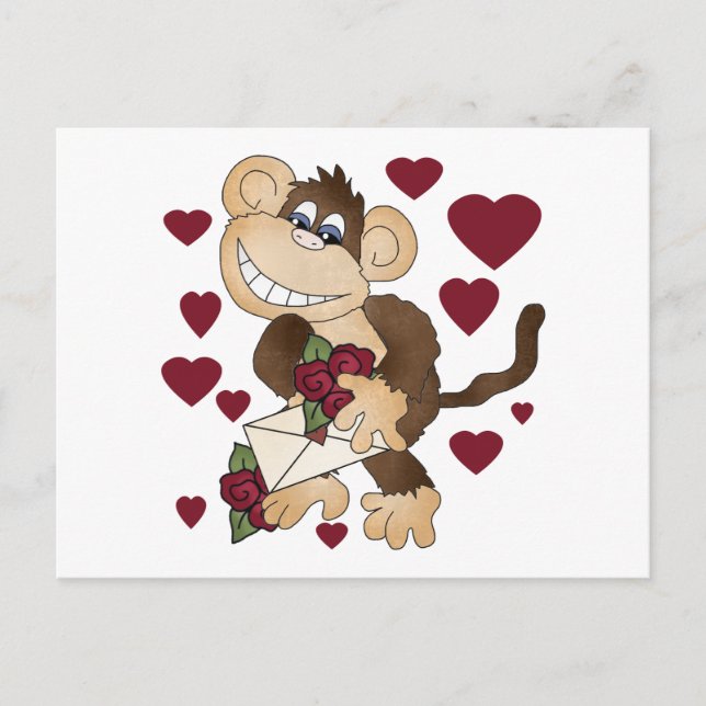 Affe mit Rote Rosen - Hemden und Geschenke Postkarte (Vorderseite)