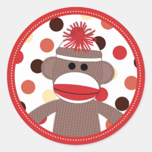 Affe mit Roter Socke Sticker Siegel - Babydusche