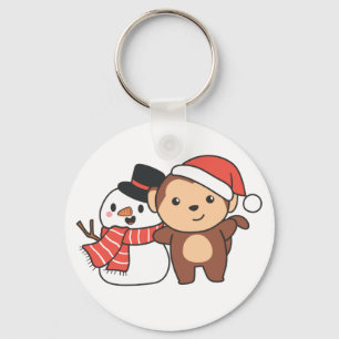 Affe mit Schneemann im Winter zu Weihnachten Keych Schlüsselanhänger