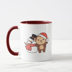 Affe mit Schneemann im Winter zu Weihnachten Tasse