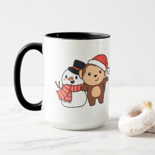 Affe mit Schneemann im Winter zu Weihnachten Tasse