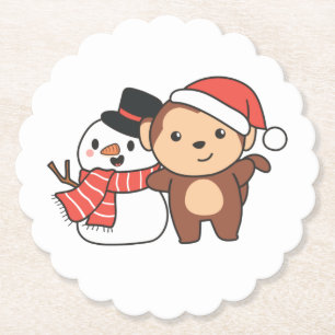 Affe mit Schneemann im Winter zu Weihnachten Untersetzer