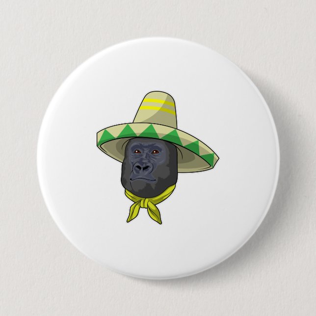 Affe mit Strohhut Button (Vorderseite)