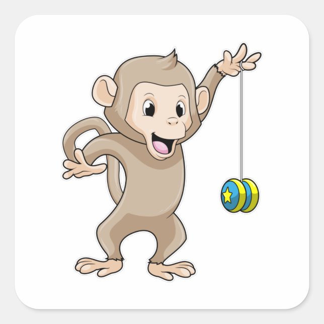 Affe mit Yo-yo Quadratischer Aufkleber (Vorderseite)