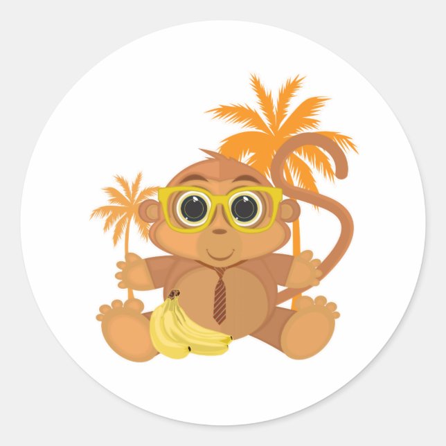 Affe Nerd Runder Aufkleber (Vorderseite)