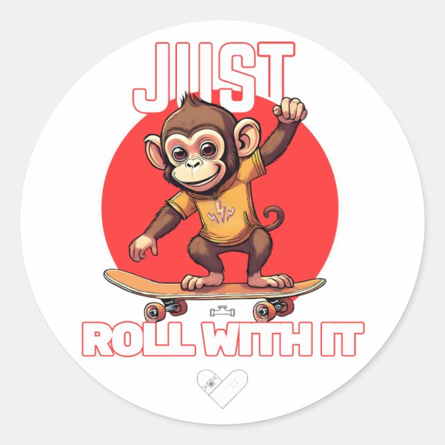 Affe reitet auf einem Skateboard Runder Aufkleber (Vorderseite)