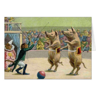 Affe-Ringmaster-und Zirkus-Schweine