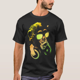 Affe Schimpanse mit Sonnenbrille und Kopfhörern T-Shirt
