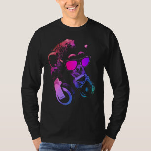 Affe Schimpanse mit Sonnenbrille und Kopfhörern T-Shirt