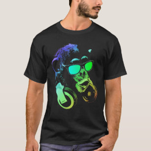 Affe Schimpanse mit Sonnenbrille und Kopfhörern T-Shirt