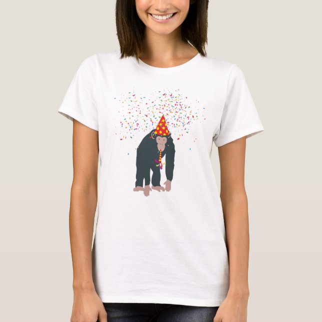 Affe Schimpansen Partying Tiere mit Party T-Shirt (Vorderseite)