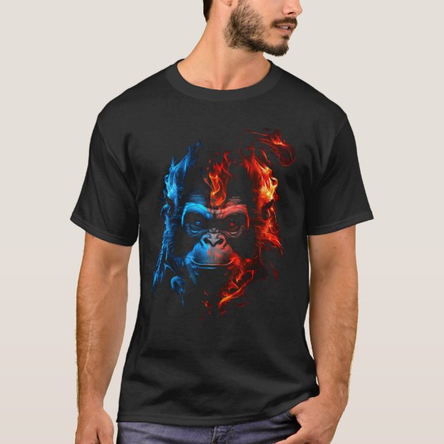 Affe Schimpanze Flammen Niedlicher Affe Tier 1 T-Shirt (Vorderseite)