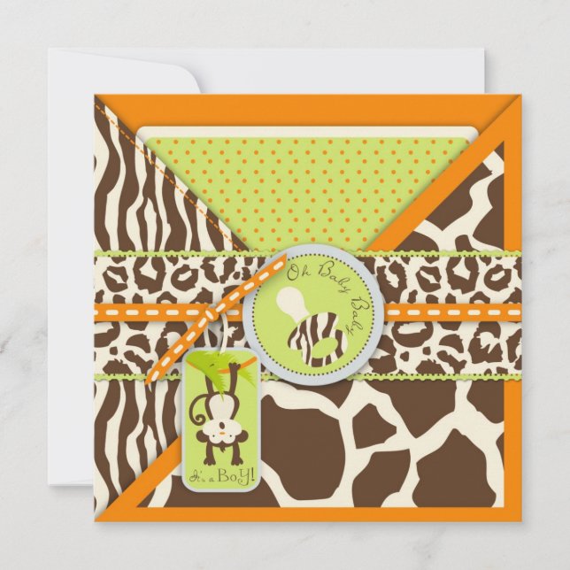 Affe & Schnuller Safari Animal Print Baby Dusche Einladung (Vorderseite)
