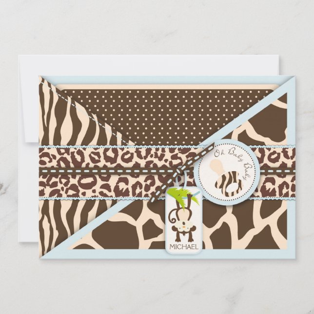 Affe & Schnuller Safari Animal Print Baby Dusche Einladung (Vorderseite)