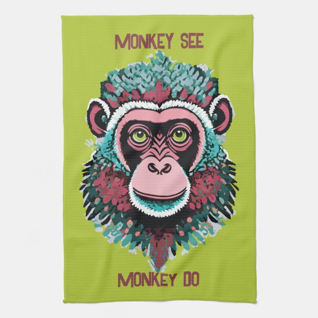 Affe sehen, Affe tun Geschirrtuch (Vertikal)