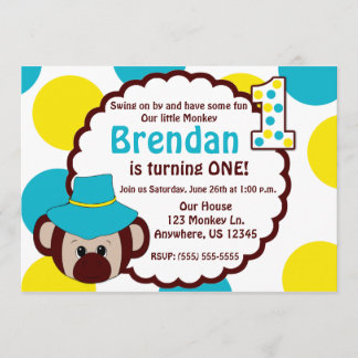 Affe-Spaß-Jungen-erste Geburtstags-Einladung Einladung