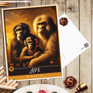 Affe Süße Familie Vintage-Tierpostkarte Postkarte